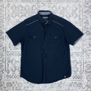 MK Machine Shirt Mens Button Up Graphic Short Sleeve Black Gray Y2K Size Large